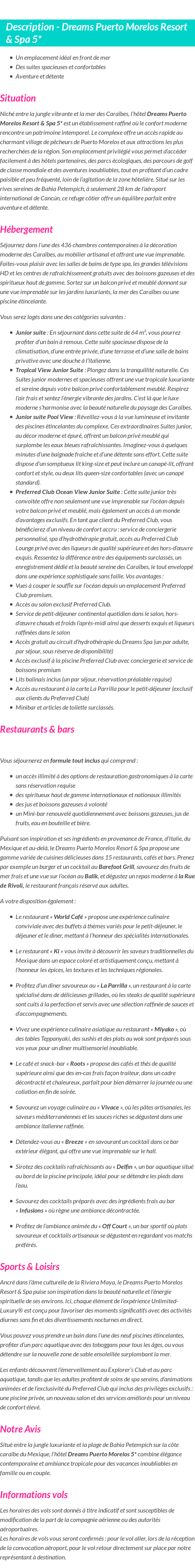 Détails du séjour