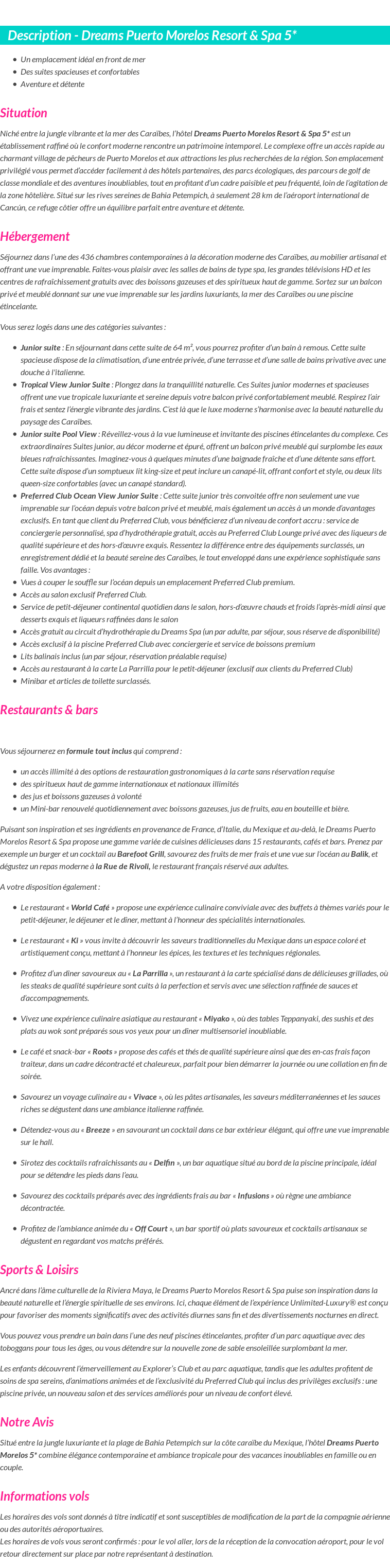 Détails du séjour