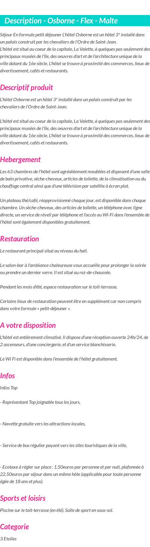 Détails du séjour