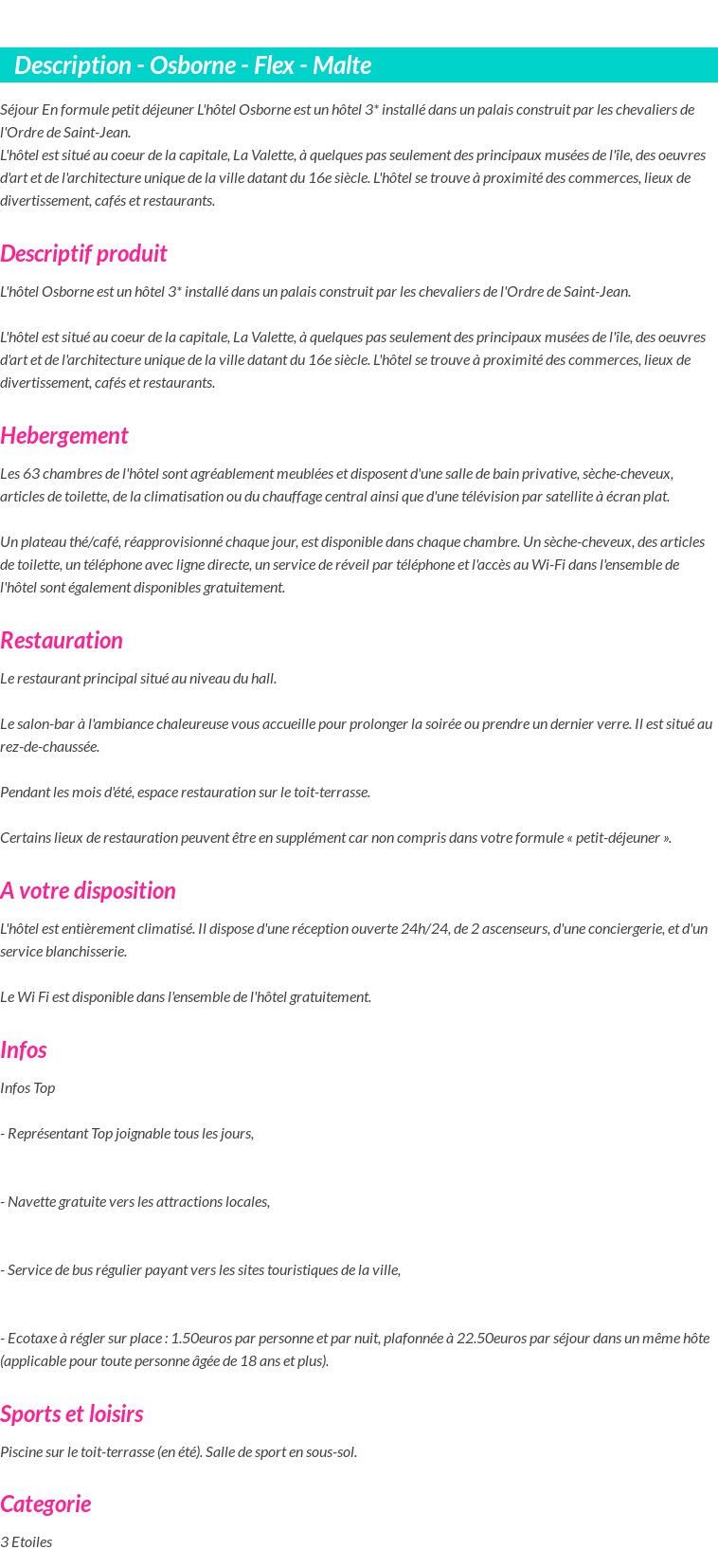 Détails du séjour