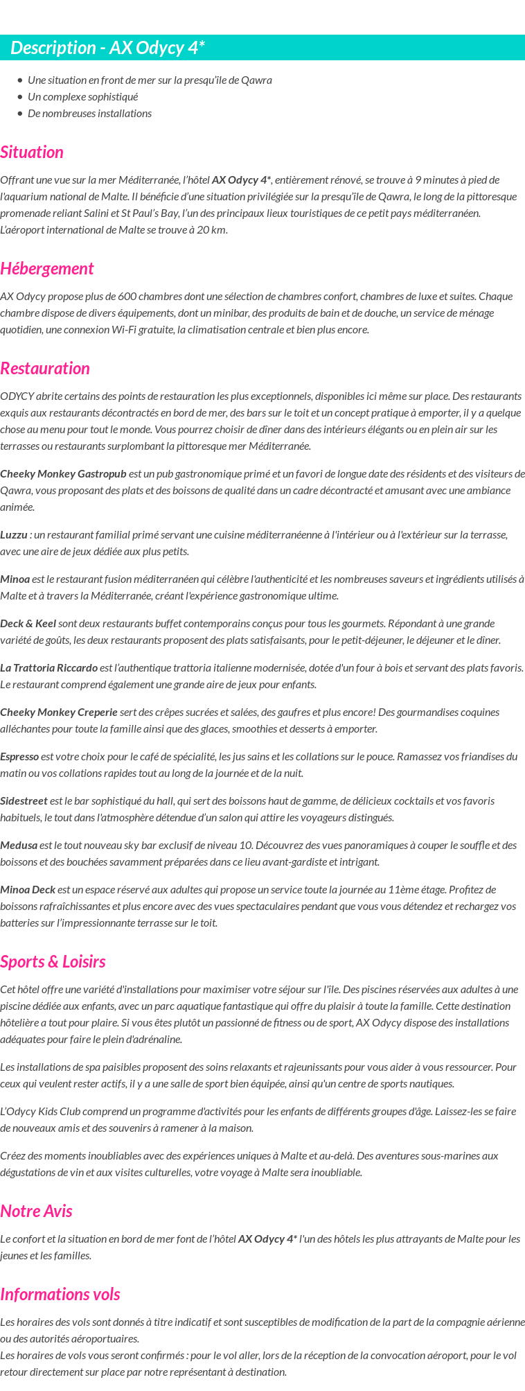 Détails du séjour