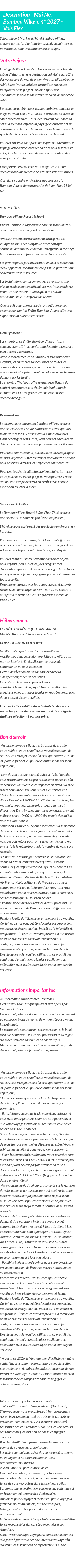 Détails du séjour