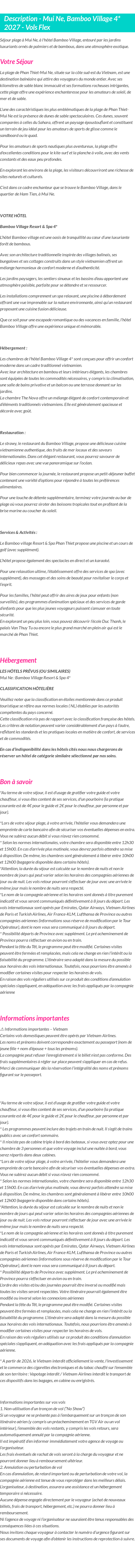Détails du séjour