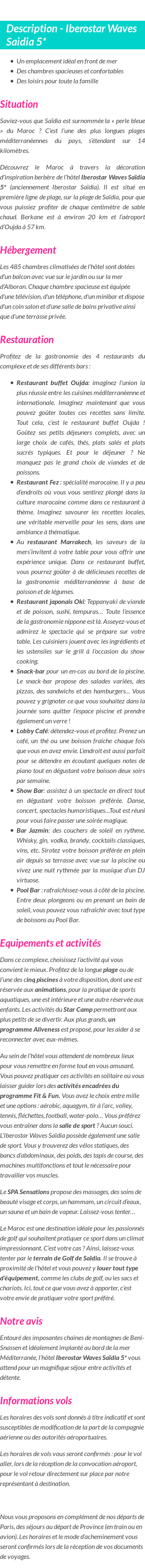 Détails du séjour