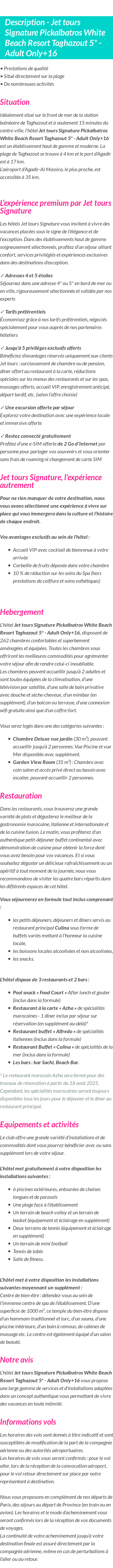 Détails du séjour