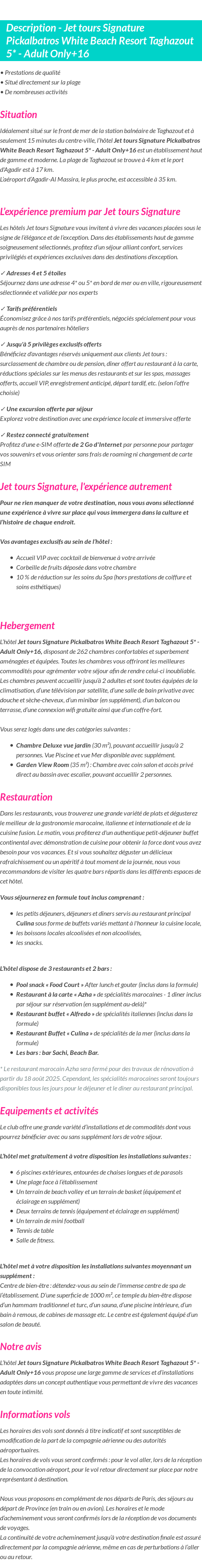 Détails du séjour