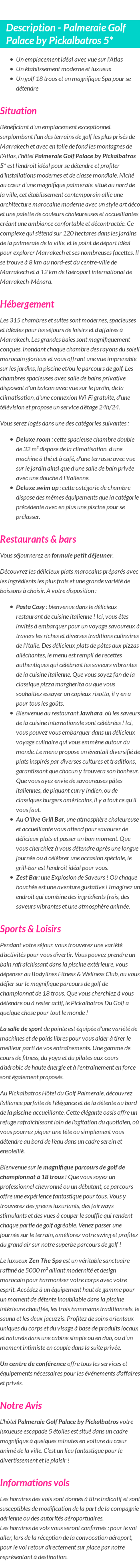 Détails du séjour