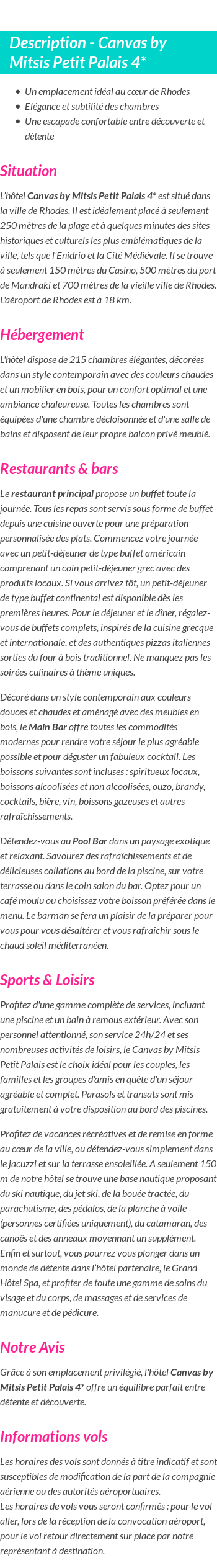Détails du séjour