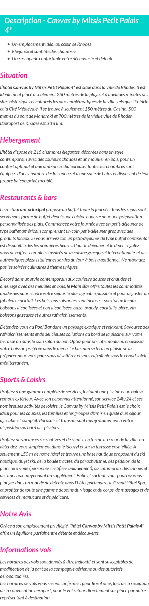 Détails du séjour