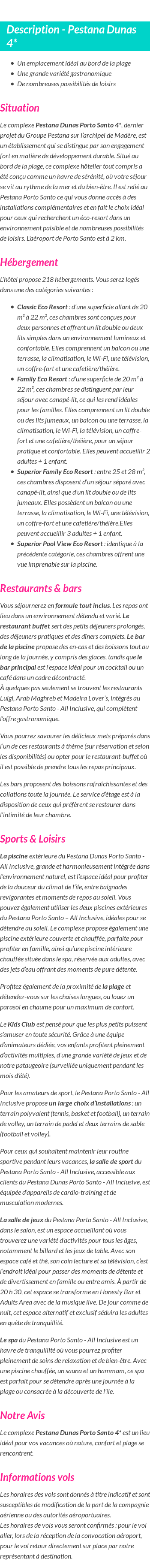Détails du séjour