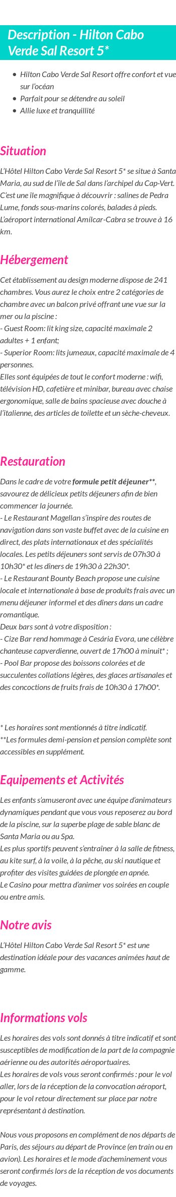 Détails du séjour