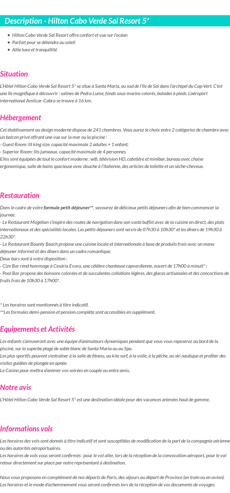 Détails du séjour