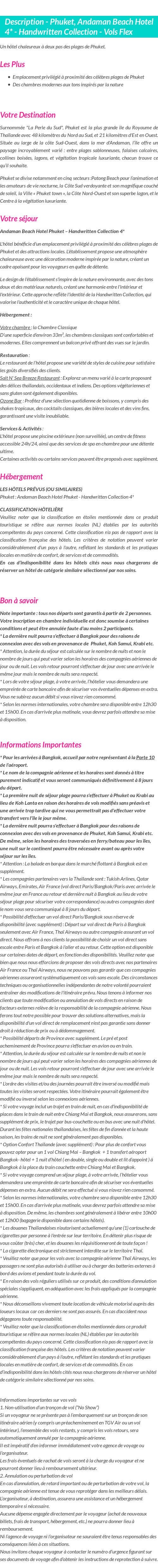 Détails du séjour