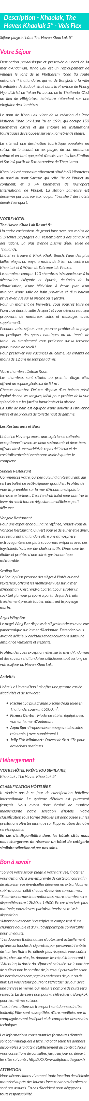 Détails du séjour