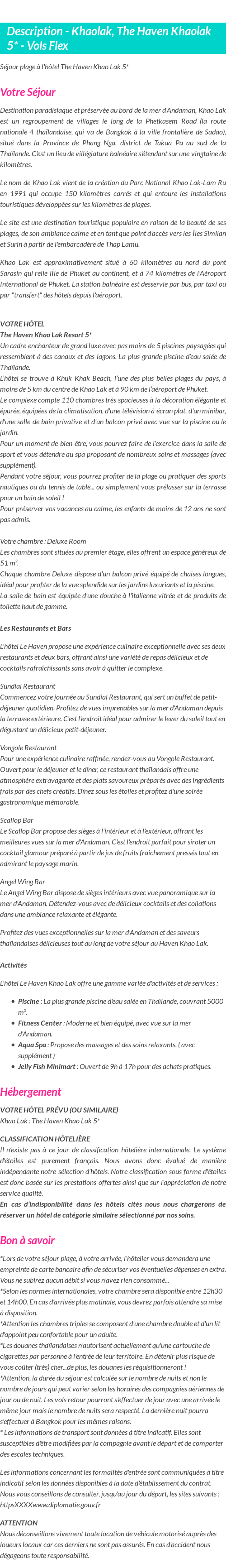 Détails du séjour