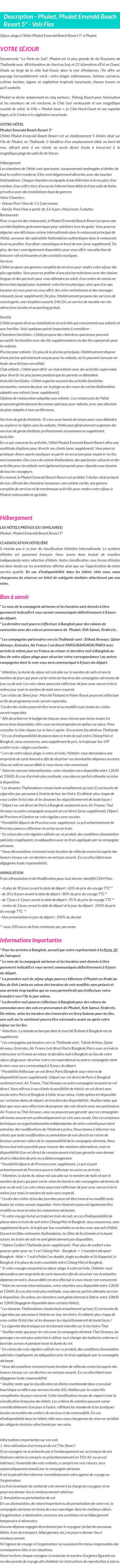 Détails du séjour