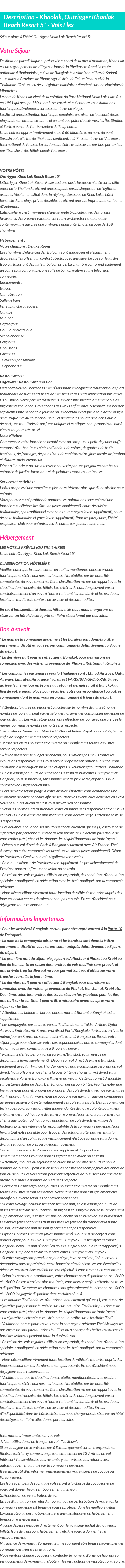 Détails du séjour