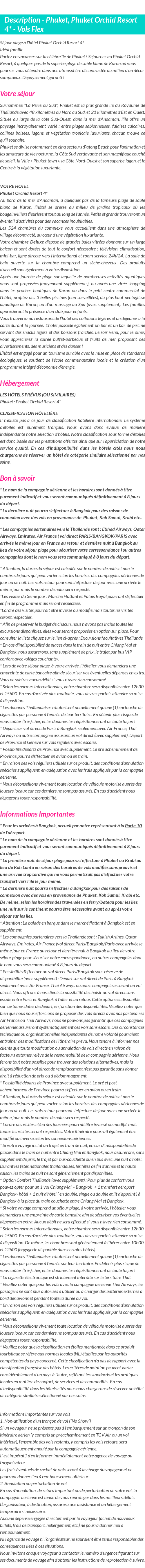 Détails du séjour