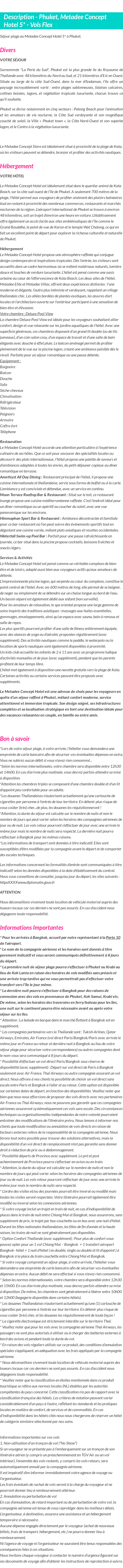 Détails du séjour