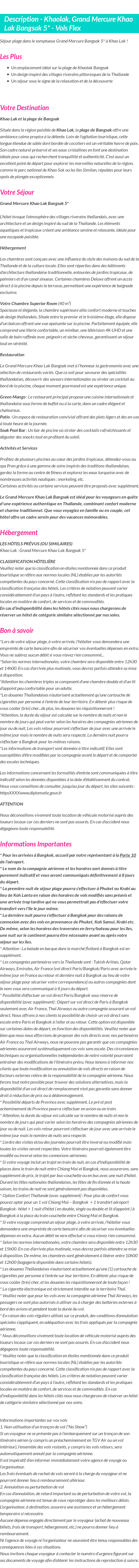 Détails du séjour