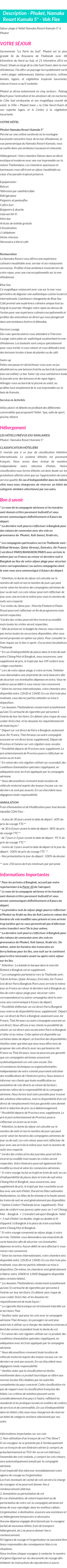 Détails du séjour