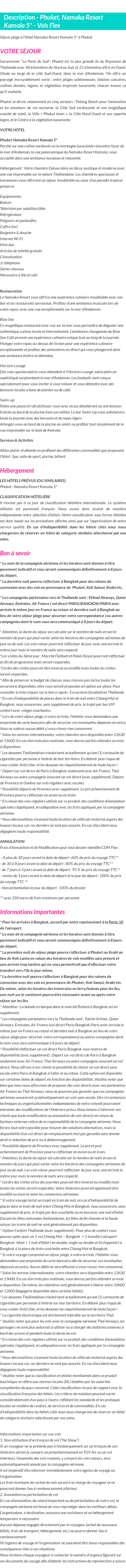 Détails du séjour