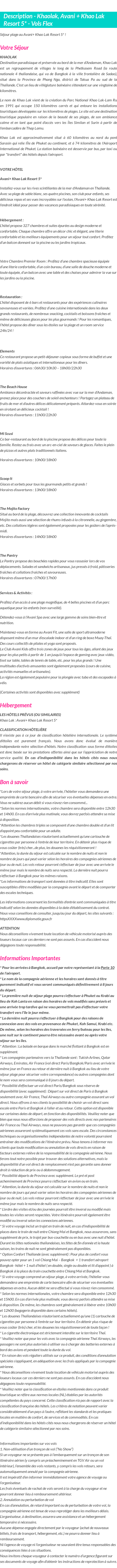 Détails du séjour