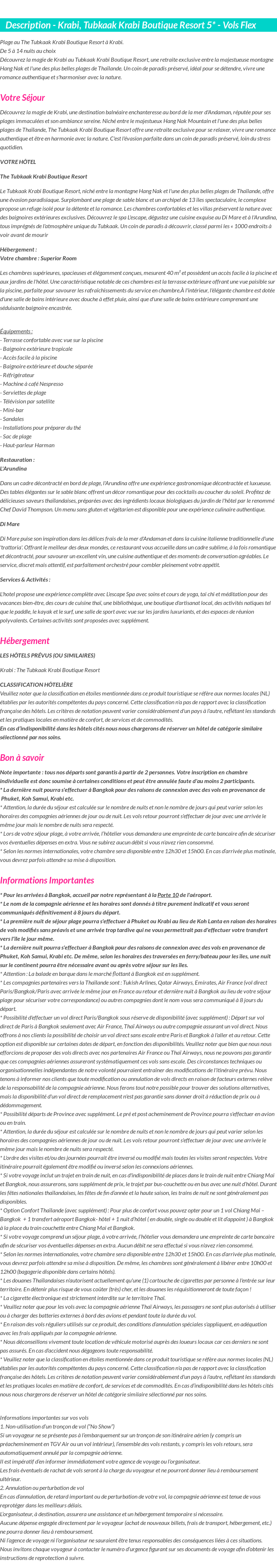 Détails du séjour