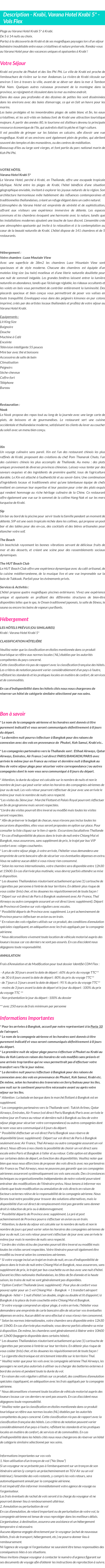 Détails du séjour
