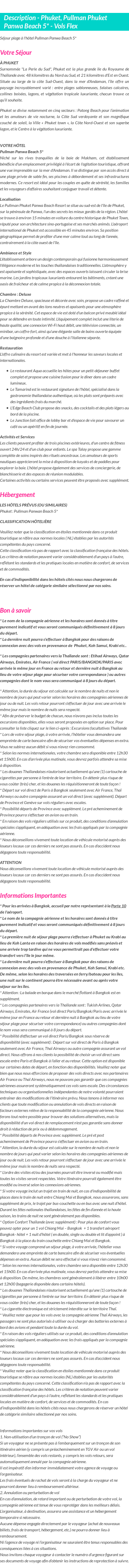 Détails du séjour