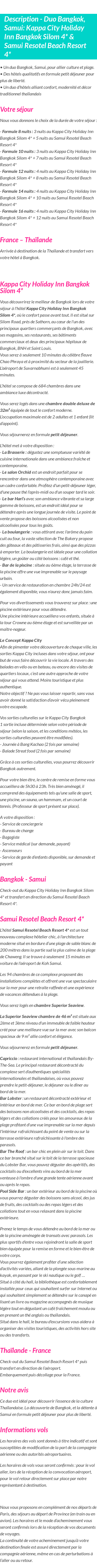 Détails du séjour