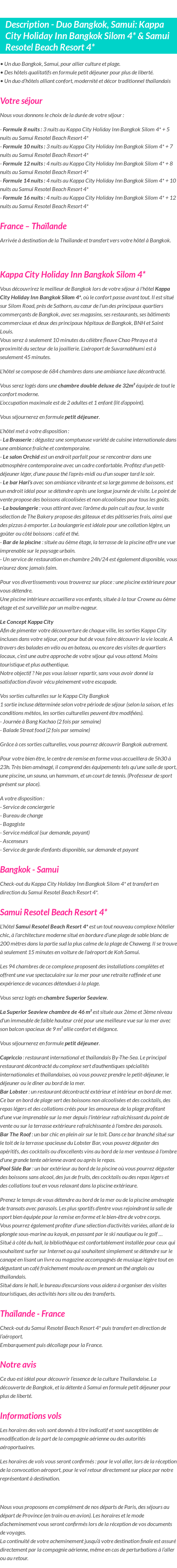 Détails du séjour