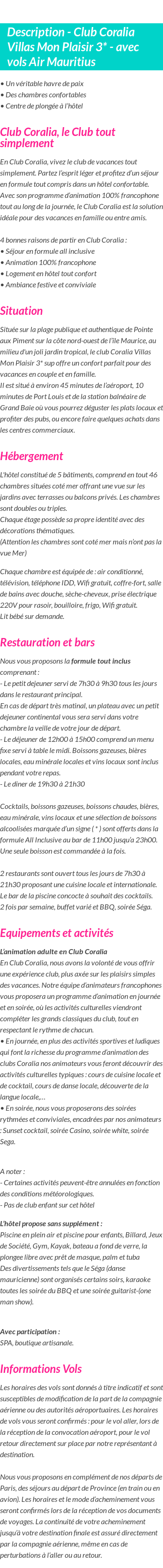 Détails du séjour