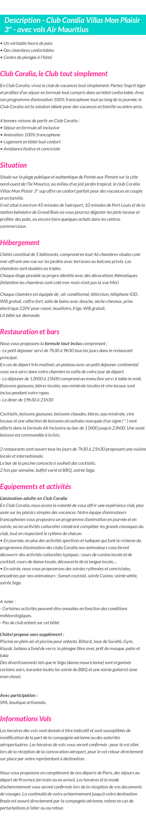 Détails du séjour