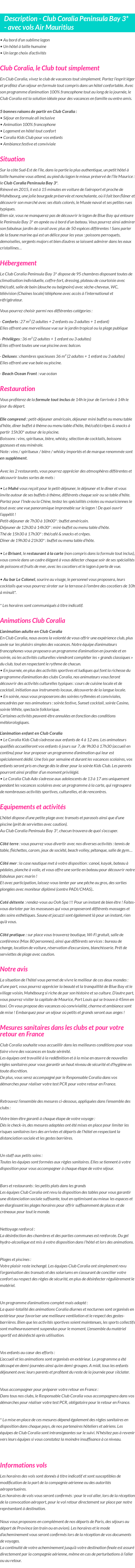 Détails du séjour