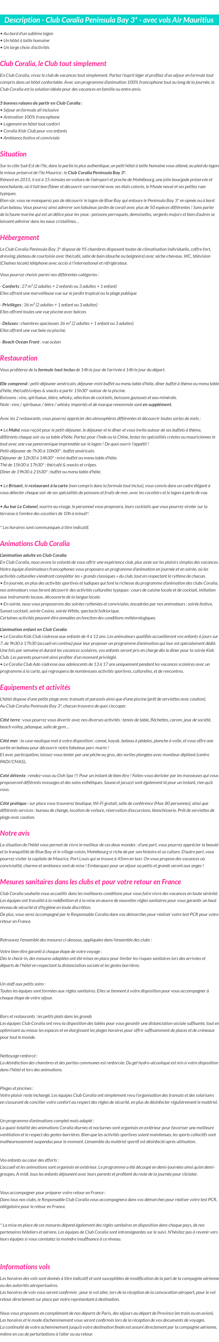 Détails du séjour