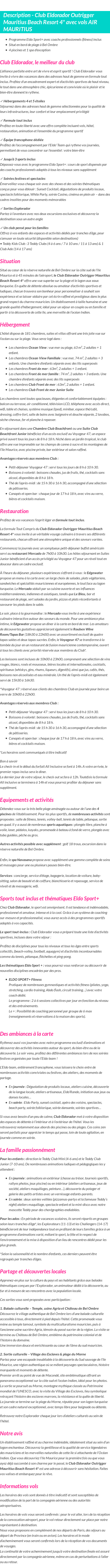 Détails du séjour