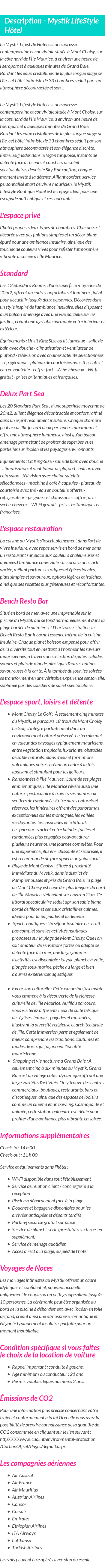 Détails du séjour
