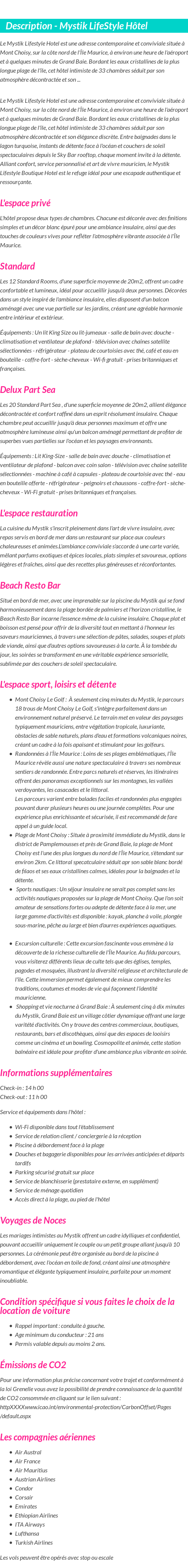 Détails du séjour