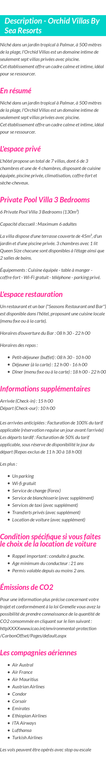 Détails du séjour