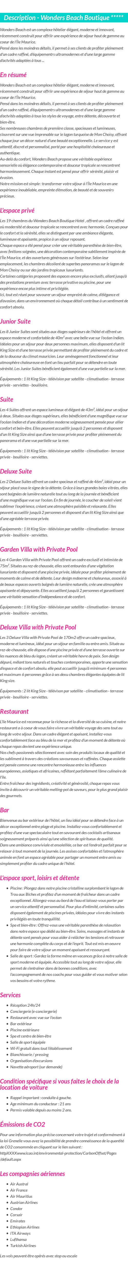 Détails du séjour