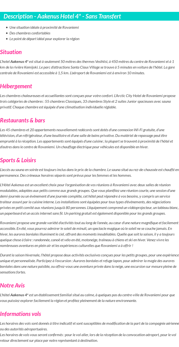 Détails du séjour