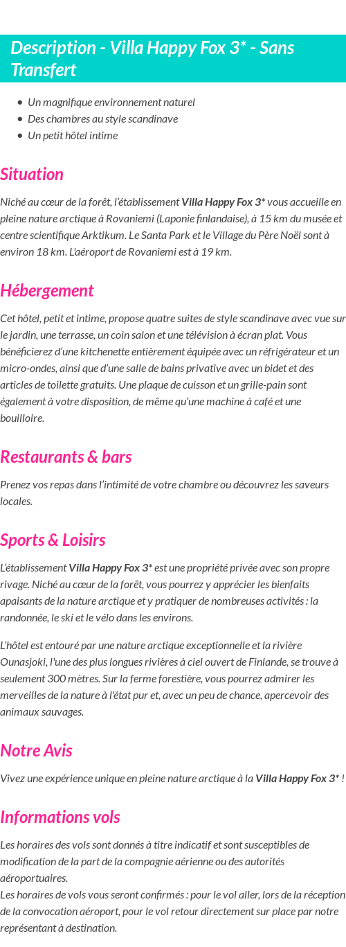 Détails du séjour