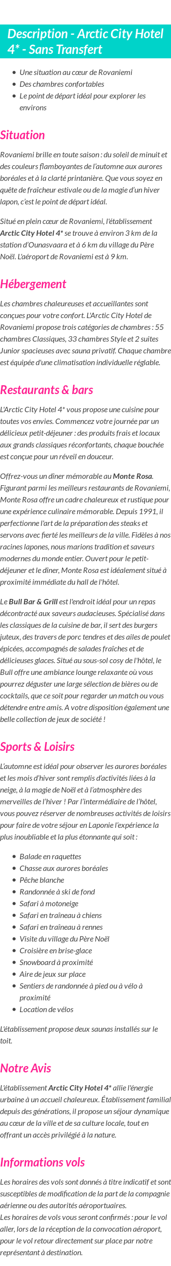Détails du séjour