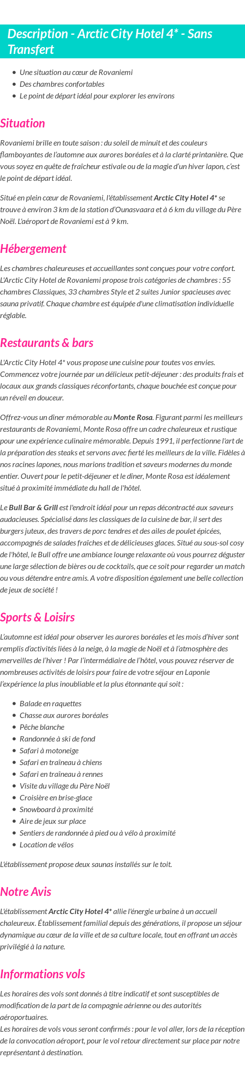 Détails du séjour
