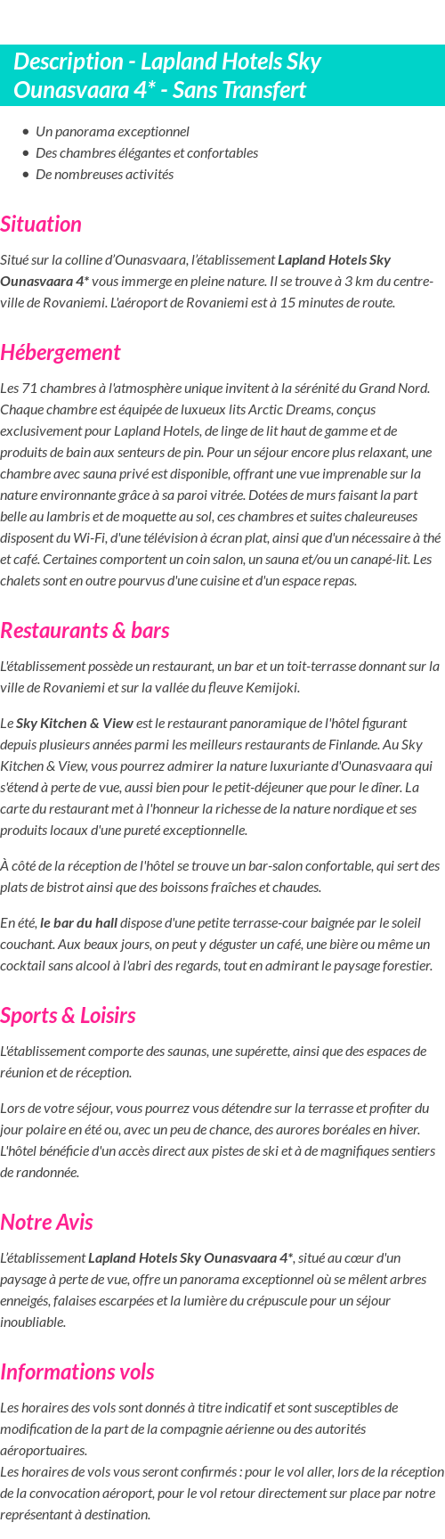 Détails du séjour