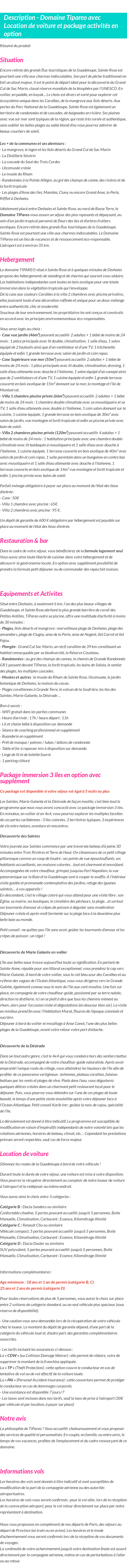 Détails du séjour