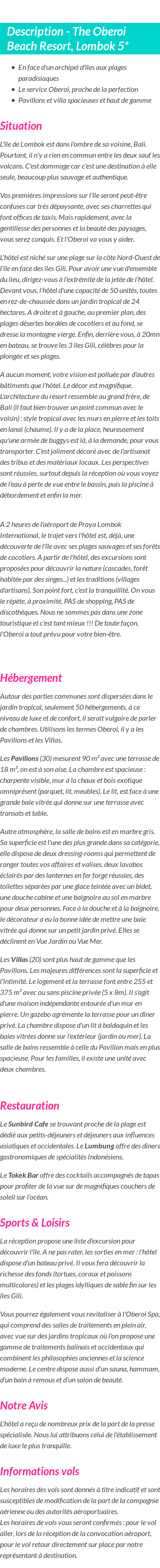Détails du séjour