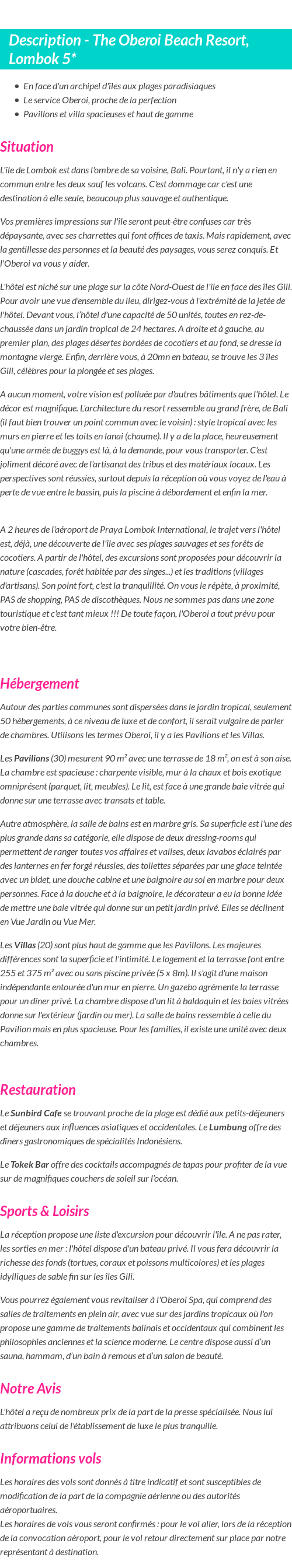 Détails du séjour