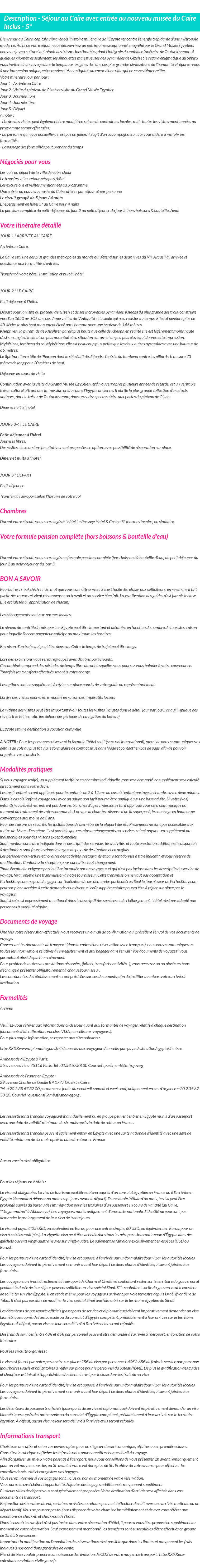 Détails du séjour